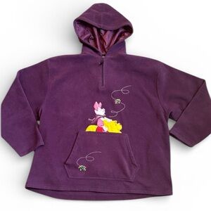 Vintage Disney Pooh Fleece Hooded Sweatshirt Women’s XL Maroon Piglet Pooh
